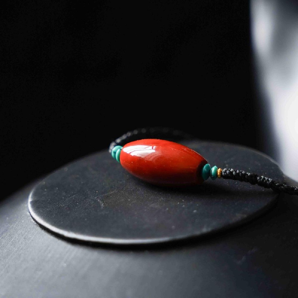 【原矿】 18K金南红火焰纹挂件